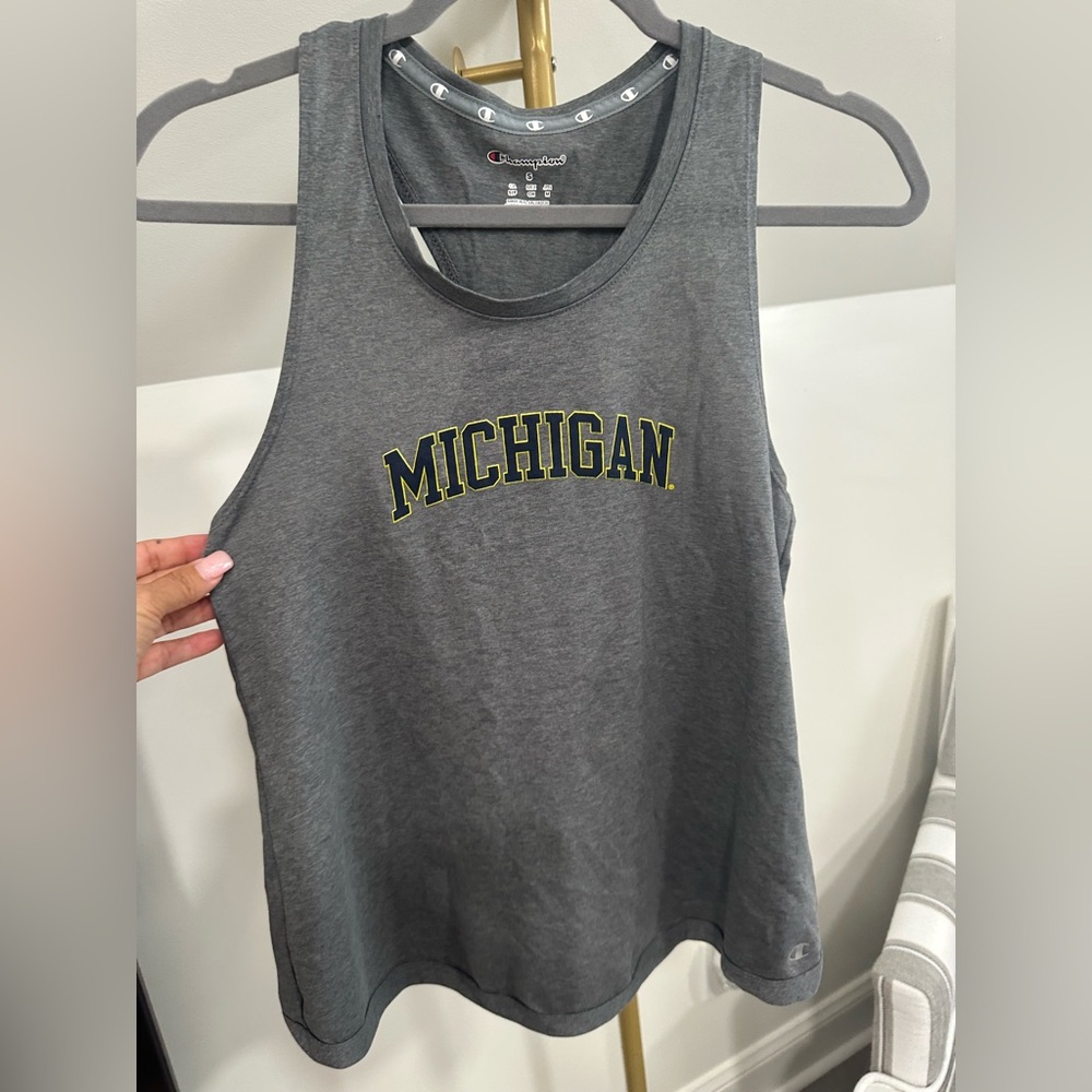 MICHIGAN WOLVERINES Champion Gray Cross Twist Back Tank Top UofM Workout Small
